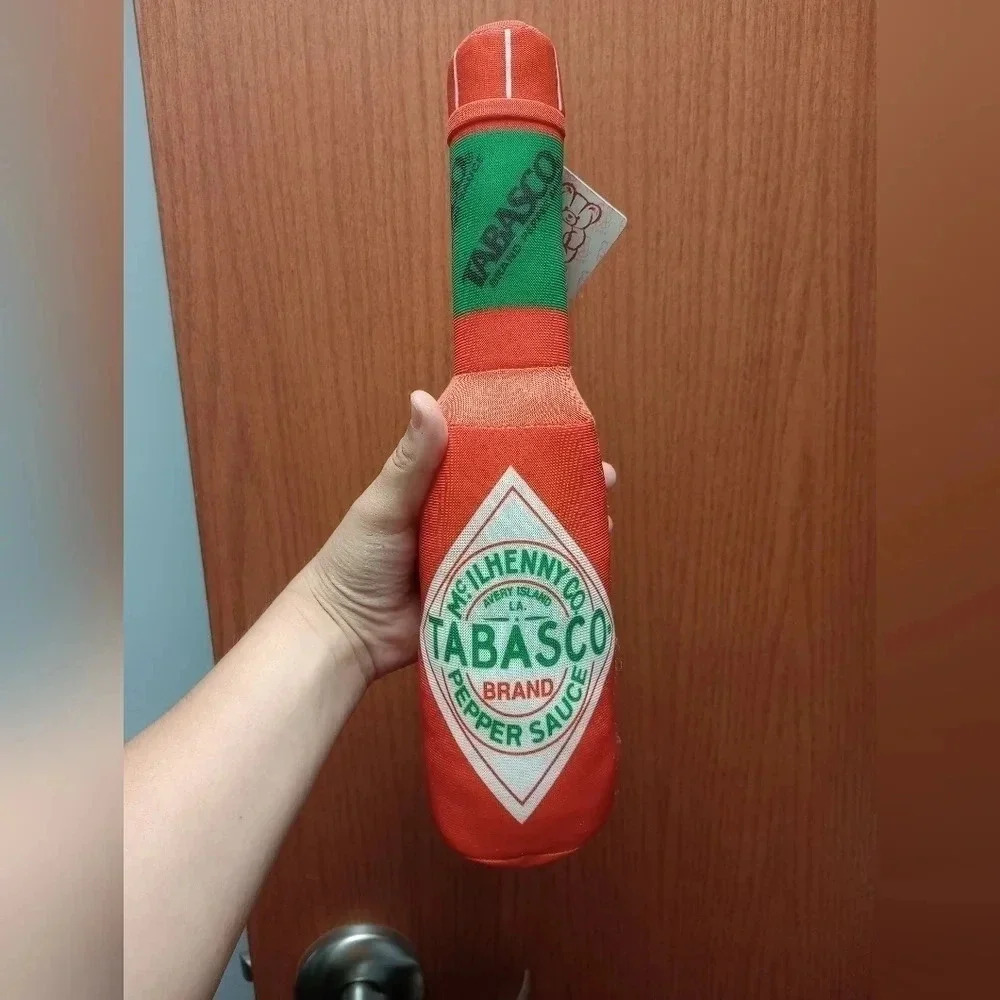 Tabasco hot sauce red plush tag funny gift mens decor home sign house fiesta